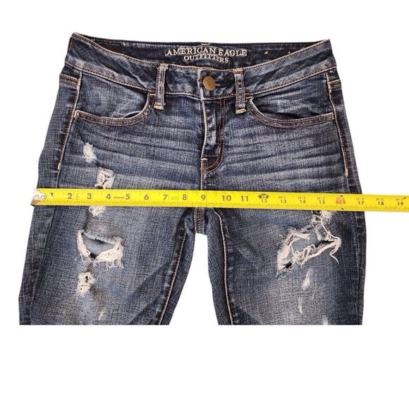 AMERICAN EAGLE Jegging Super Stretch Jeans Size 4 Destroyed Distressed Dark Blue - Picture 9 of 15